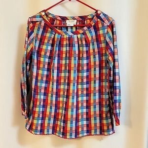 True Luxe Jeans Blouse Size Small Red, blue, yellow